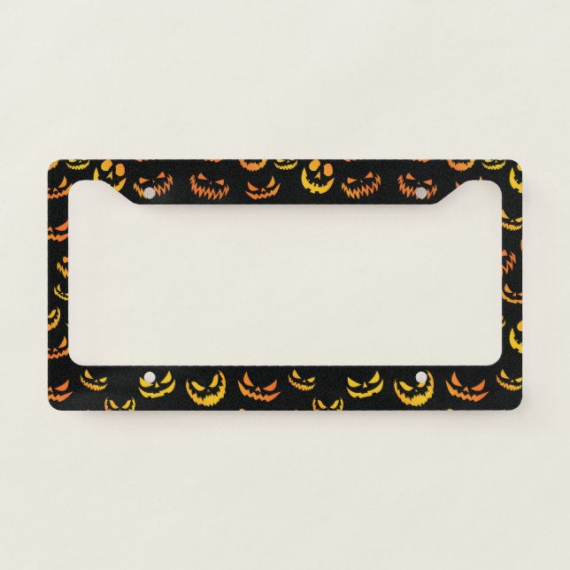 Jack O Lantern Pumpkin Face License Plate Frame (Front)