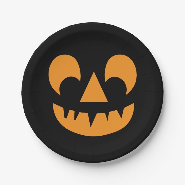 Jack O Lantern Pumpkin Face Paper Plates (Front)