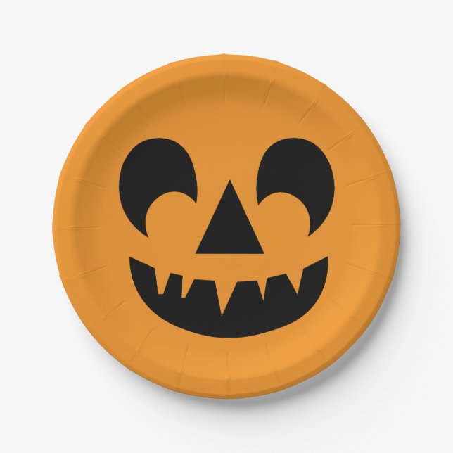 Jack O Lantern Pumpkin Face Paper Plates (Front)