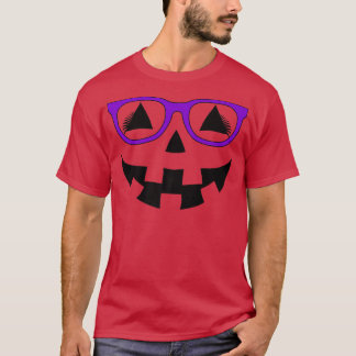 Jack O Lantern Pumpkin Face Purple Glasses Lashes T-Shirt