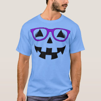 Jack O Lantern Pumpkin Face Purple Glasses Lashes  T-Shirt