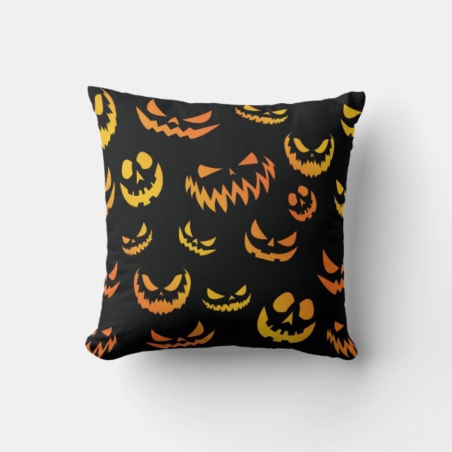 Jack O Lantern Pumpkin Face Throw Pillow (Front)