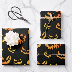 Jack O Lantern Pumpkin Face Wrapping Paper Sheets