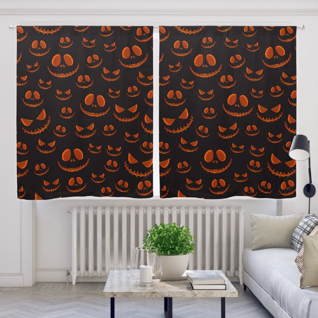 Jack-o'-Lantern Pumpkin Faces in Black Night Blackout Curtains (Living Room)
