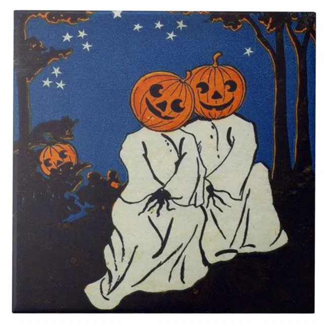 Jack O' Lantern Pumpkin Ghost Costume Tile | Zazzle