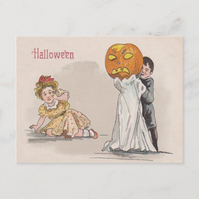 Jack O' Lantern Pumpkin Ghost Trick Or Treat Postcard (Front)