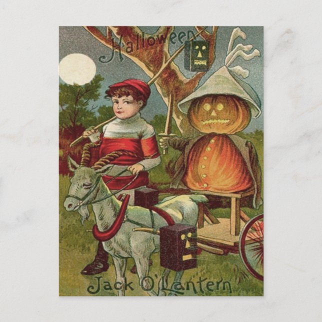 Jack O' Lantern Pumpkin Goat Full Moon Postcard (Front)