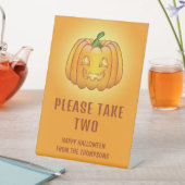 Jack-o'-Lantern Pumpkin Halloween Candy Bowl Note Pedestal Sign (In SItu)
