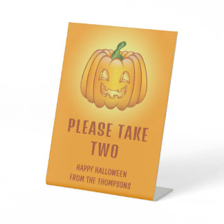 Jack-o'-Lantern Pumpkin Halloween Candy Bowl Note Pedestal Sign