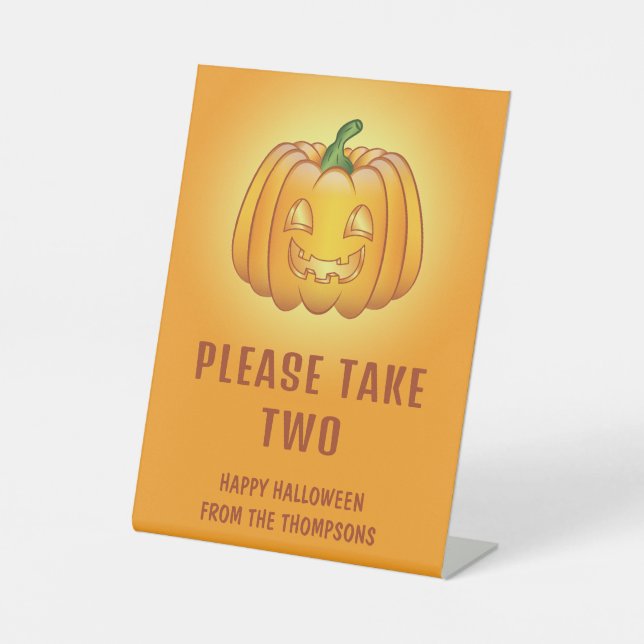 Jack-o'-Lantern Pumpkin Halloween Candy Bowl Note Pedestal Sign (Front)
