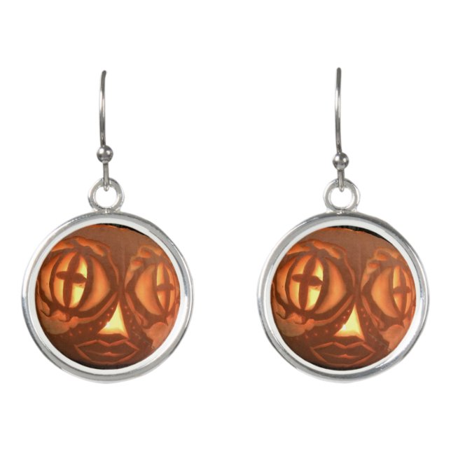 Jack O Lantern Pumpkin Halloween Earrings (Front)