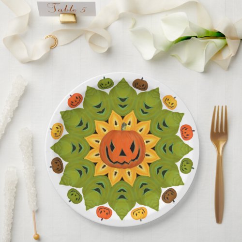Jack-O-Lantern Pumpkin Halloween Flower Paper Plates