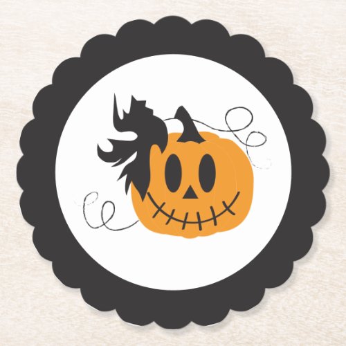 Jack O Lantern Pumpkin Halloween Orange Black Paper Coaster