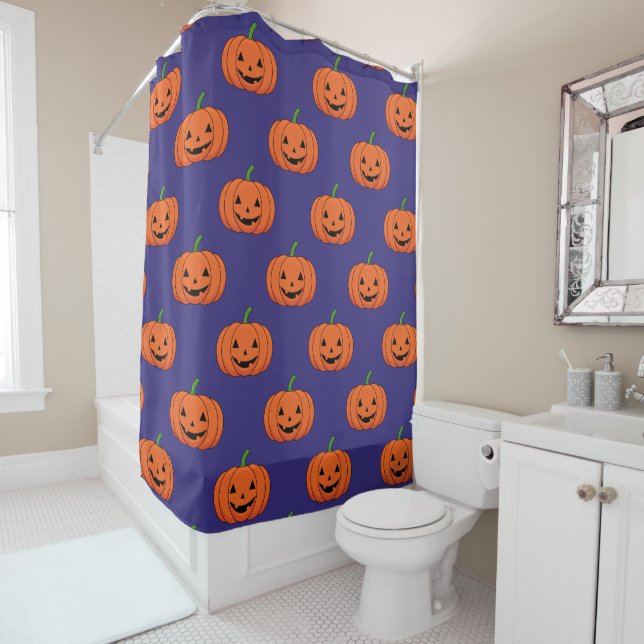 Jack-O'-Lantern Pumpkin Halloween Pattern Shower Curtain (In Situ)