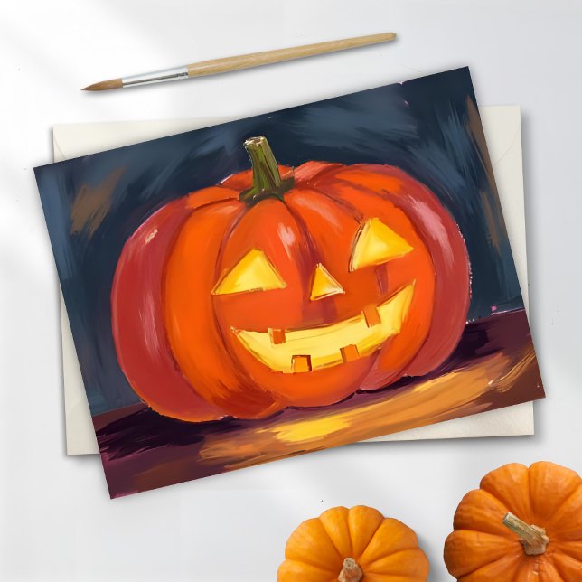 Jack-O-Lantern Pumpkin Halloween Watercolor Holiday Card (Creator Uploaded)