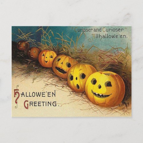 Jack O Lantern Pumpkin Hay Field Postcard