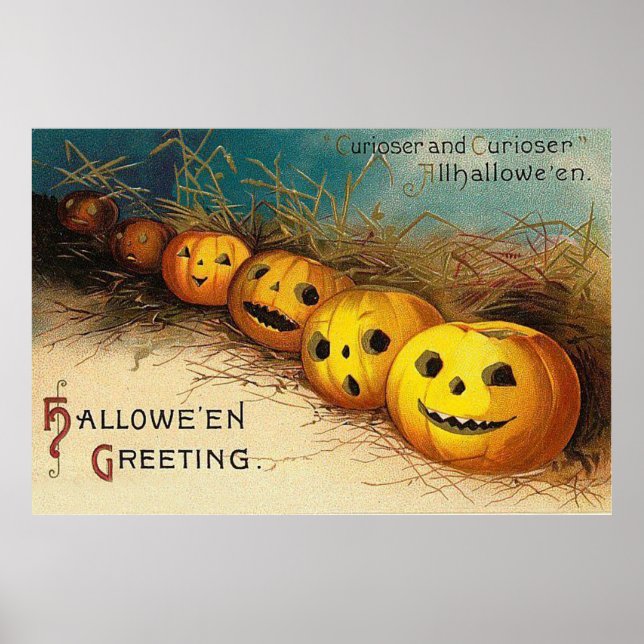 Jack O' Lantern Pumpkin Hay Field Poster (Front)