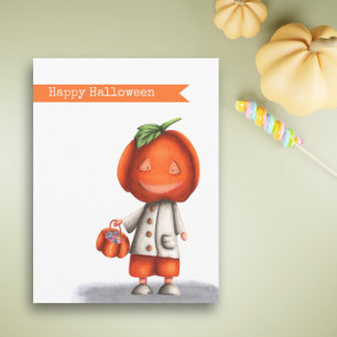 Jack O Lantern Pumpkin Head Boy Happy Halloween Postcard