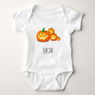 Jack-O-Lantern Pumpkin Monogram Name Baby Bodysuit