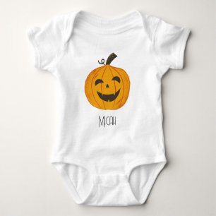 Jack-O-Lantern Pumpkin Monogram Name Baby Bodysuit