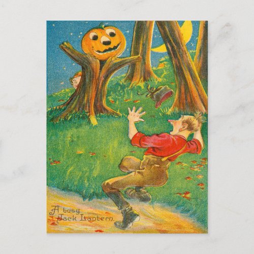 Jack O Lantern Pumpkin Monster Crescent Moon Postcard