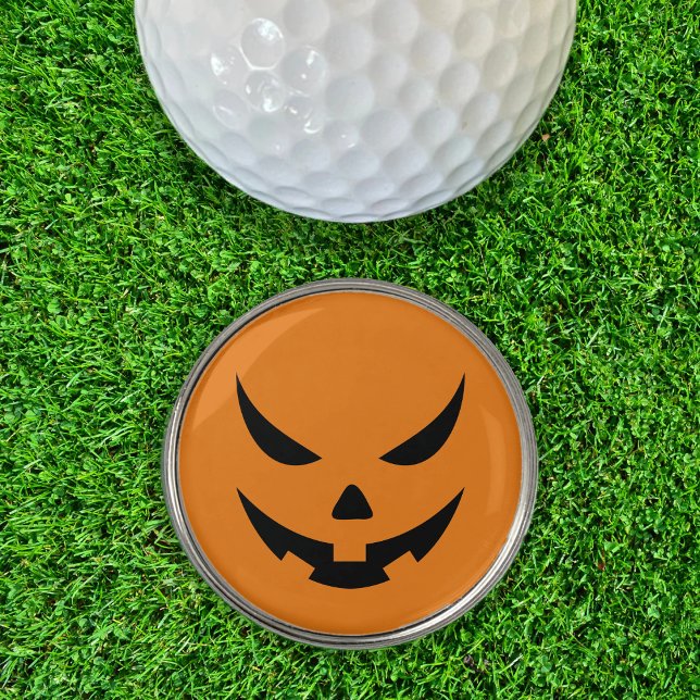 Jack O Lantern Pumpkin Orange & Black Halloween Golf Ball Marker (black and orange jack o lantern face golf ball marker)