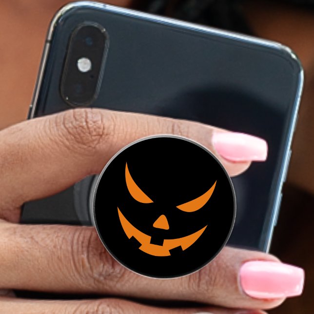 Jack O Lantern Pumpkin Orange & Black Halloween PopSocket (halloween orange and black jack o lantern pumpkin face pop socket cell phone grip)