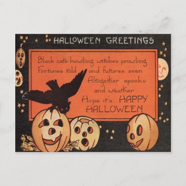 Jack O' Lantern Pumpkin Owl Stars Postcard (Front)