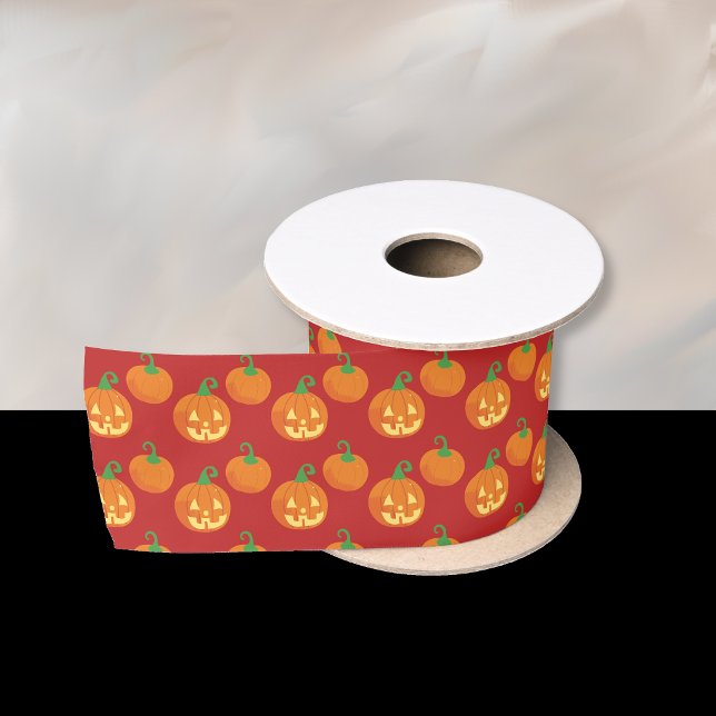 Jack-o-Lantern Pumpkin Pattern Halloween Ribbon (Cute Halloween ribbon with a Jack-o-lantern pumpkin pattern .)