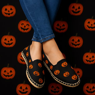 Jack O Lantern Pumpkin Pattern on Black Halloween Espadrilles