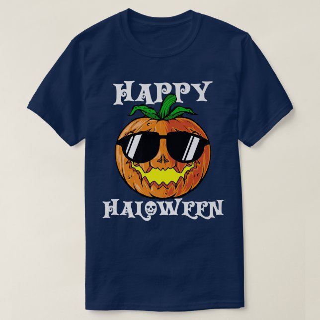 Jack O Lantern Pumpkin Wearing Sunglasses Happy Ha T-Shirt (Design Front)