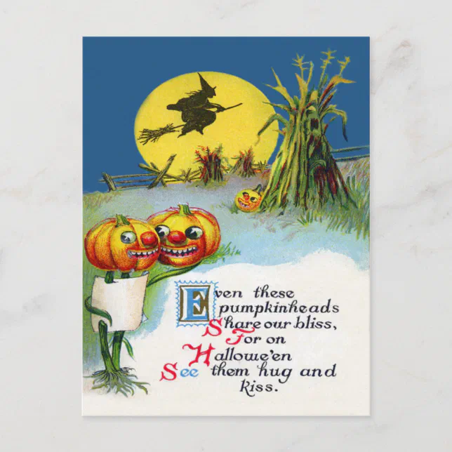 Jack O Lantern Pumpkin Witch Full Moon Haystack Postcard | Zazzle