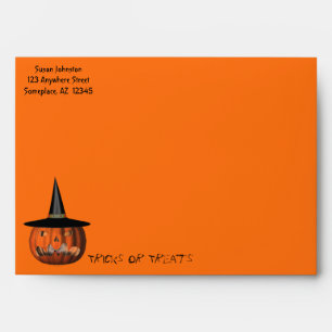 Jack O Lantern Pumpkin Witch Hat Halloween Envelope