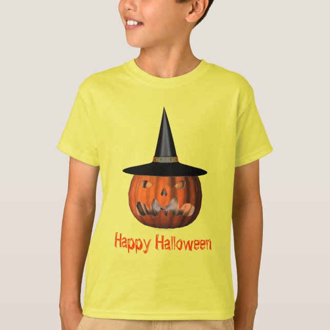 Jack O Lantern Pumpkin Witch Hat Halloween T-Shirt (Front)