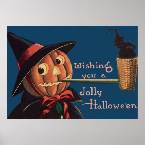 Jack O Lantern Pumpkin Witch Pipe Poster