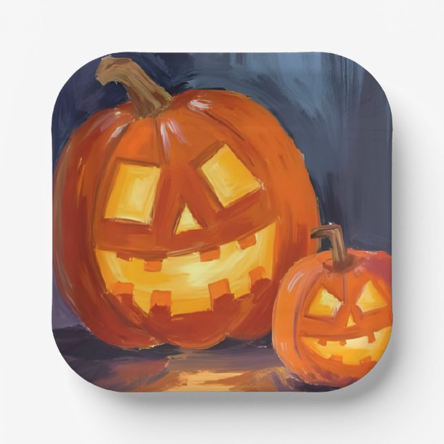 Jack-O-Lantern Pumpkins Halloween Paper Plates (Front)