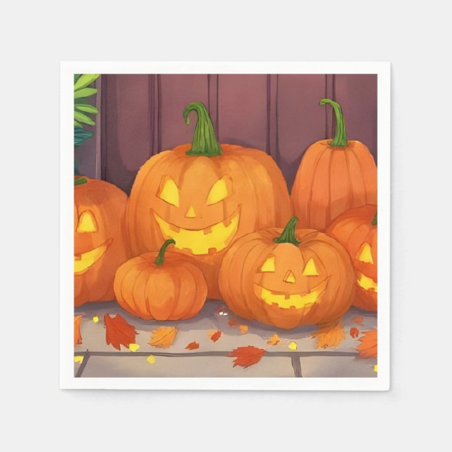 Jack-O-Lantern Pumpkins Halloween Party Napkins (Front)