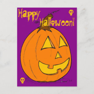 Jack o' Lantern Purple "Happy Halloween" Postcard
