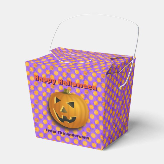 Jack-O-Lantern, Purple & Orange Polka Dots Favor Boxes (Front Side)
