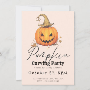 Jack-O' Lantern Rustic Pumpkin Carving Party Invitation
