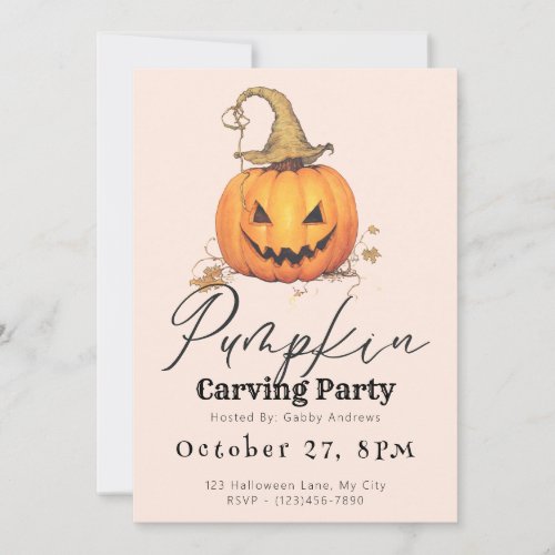 Jack_O Lantern Rustic Pumpkin Carving Party Invitation