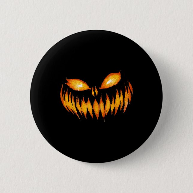 Jack O Lantern Scary Carved Pumpkin Face Halloween Button (Front)