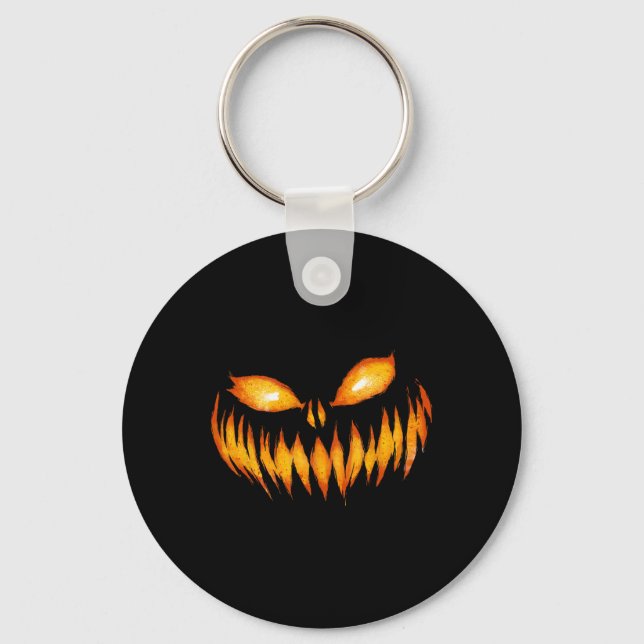 Jack O Lantern Scary Carved Pumpkin Face Halloween Keychain (Front)