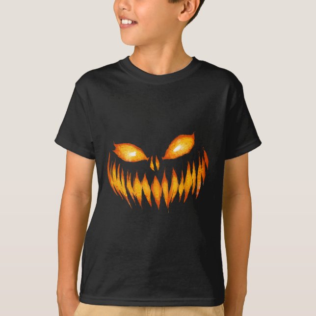 Jack O Lantern Scary Carved Pumpkin Face Halloween T-Shirt (Front)
