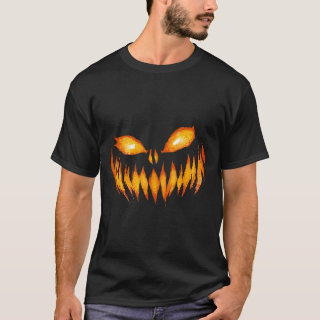 Jack O Lantern Scary Carved Pumpkin Face Halloween T-Shirt (Front)