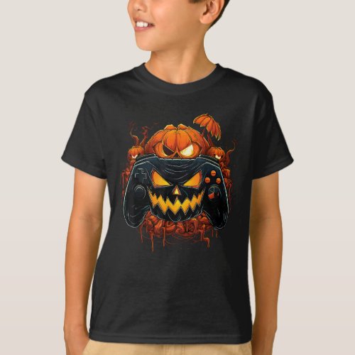 Jack O Lantern Scary Pumpkin Video Gamer Halloween T_Shirt