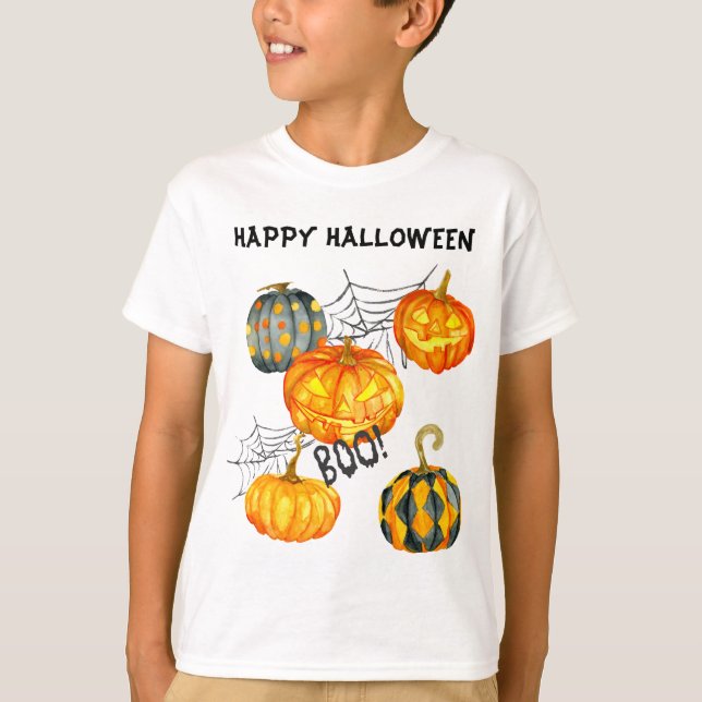 Jack o' Lantern Spider Web Halloween T-Shirt (Front)