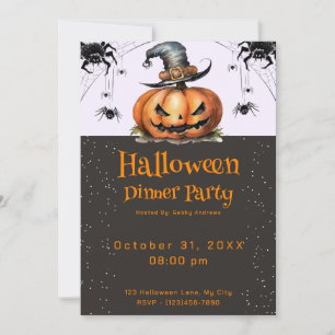 Jack-O' Lantern Spiderwebs Halloween Dinner Party Invitation