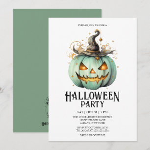 Jack-o-Lantern Spooky Mint Halloween Party Invitation