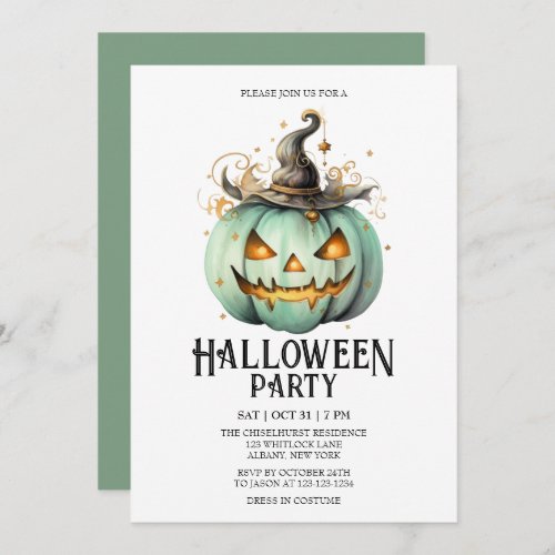 Jack_o_Lantern Spooky Mint Halloween Party Invitation